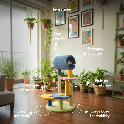 FurryLiving Terra Multi Level Cat Tree with Scratching Post and Hanging Toy for Cats & Kittens