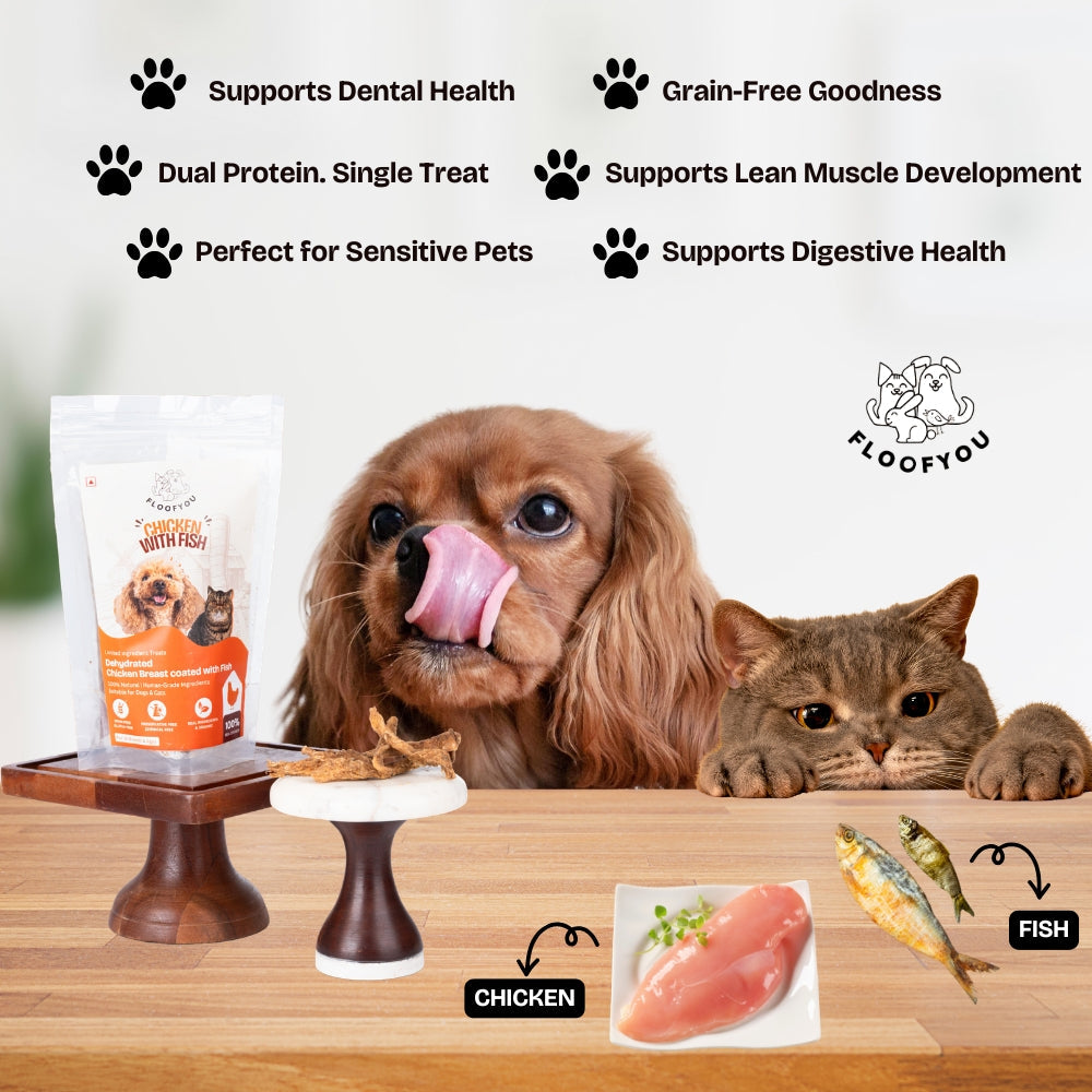Floofyou Air Dried High Protein Chicken with Fish Jerky Dog and Cat Treats