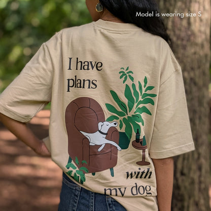 thePack Indie Merch Plans with My Dog Oversized T Shirt for Men and Women (Beige)