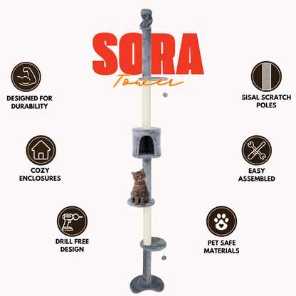 FurryLiving Sora Adjustable Floor to Ceiling with Scratching Posts, Condo and Hanging Toy Cat Tree