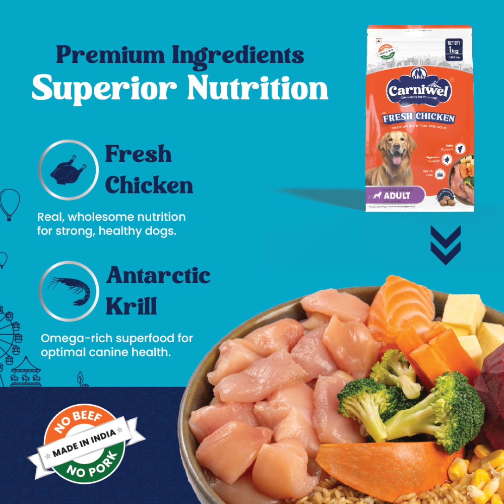Carniwel Fresh Chicken Kibble Large Breed Dry Food and Fullr Dental Dog Treats