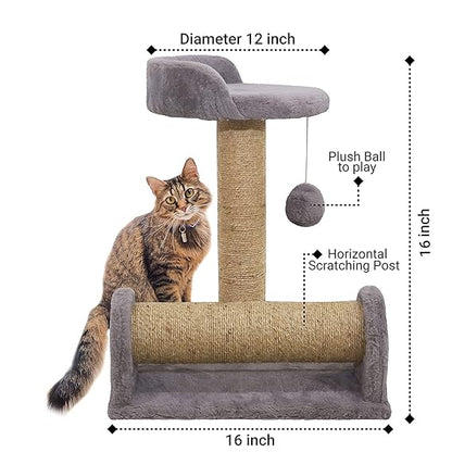 Furrlovers Soft Fur & Dual Jute Rope Scratching Post Tree for Cats (Grey)