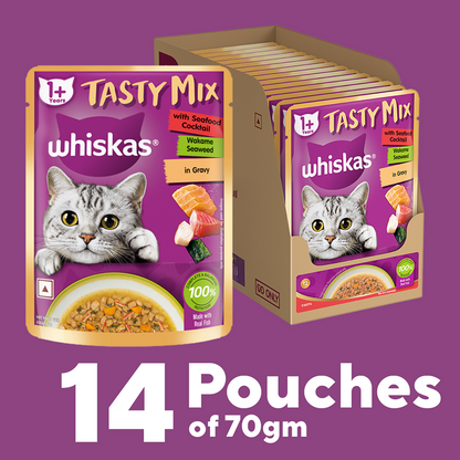 Whiskas Adult Wet Cat Food Combo |Chicken, Tuna & Seafood (Jelly & Gravy)