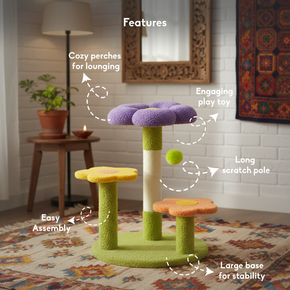FurryLiving Petunia Multi Level Cat Tree with Scratching Post and Hanging Toy for Cats & Kittens