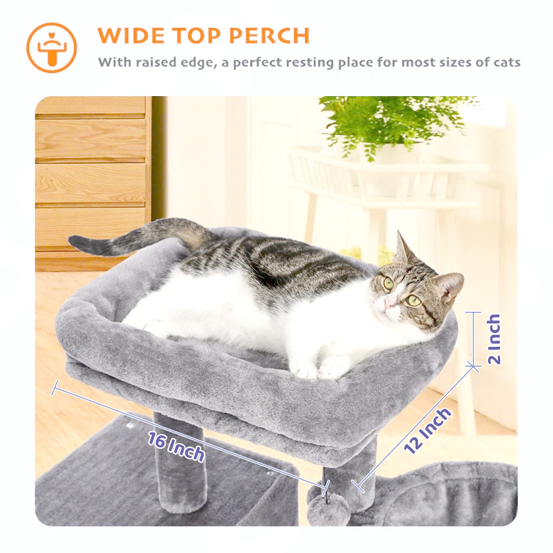 Furrlovers Multilevel Activity Tower with Plush Hammock and Perch Seats for Cats (Grey)