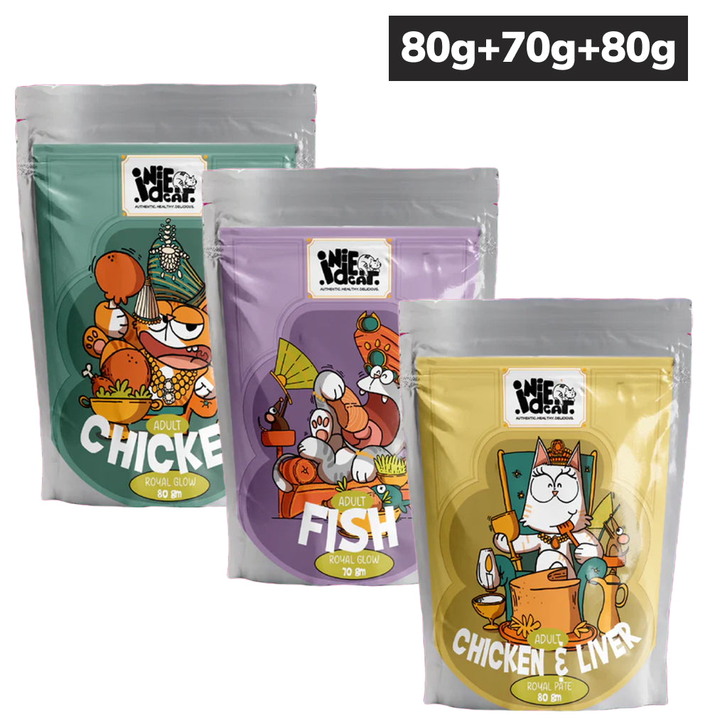IndieCat Royal Glow Chicken and Mackerel Fish and Pate Chicken & Liver  Combo Adult Cat Wet Food