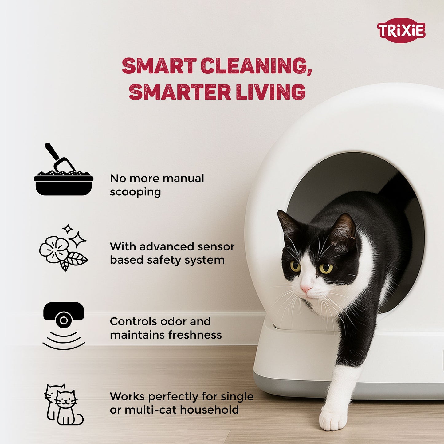 Trixie Automatic Self Cleaning Litter Tray for Cats (White)