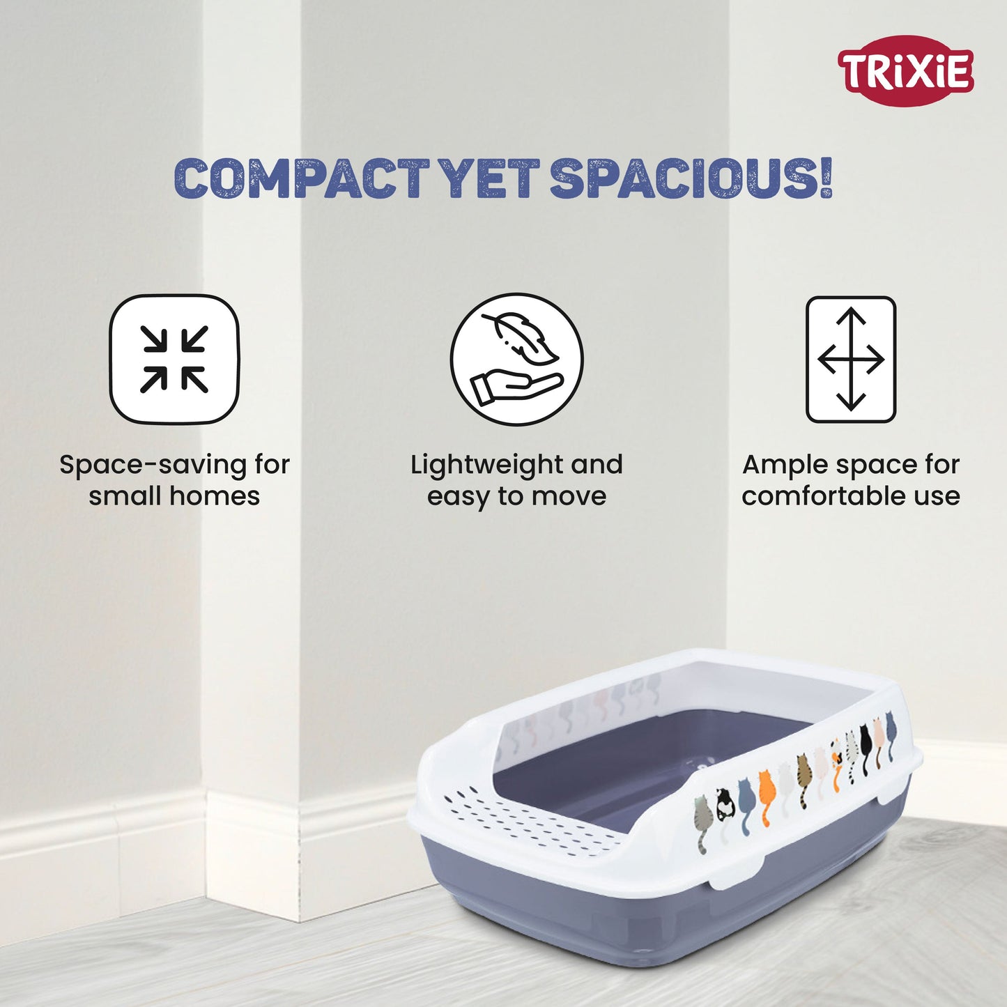 Trixie Delio Litter Tray with Rim for Cats (Grey/White)
