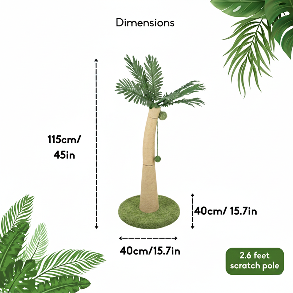 FurryLiving Coconut Tree Scratching Post with Hanging Ball Toy for Cat
