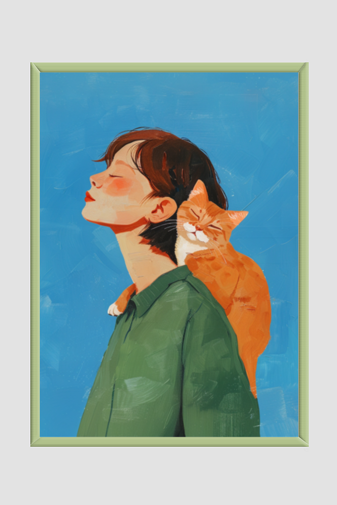 EverythingBoho Cat & Me Wall Art (Olive Green)