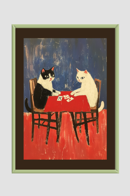 EverythingBoho Framed Art Cat Playing Cards (Olive Green)