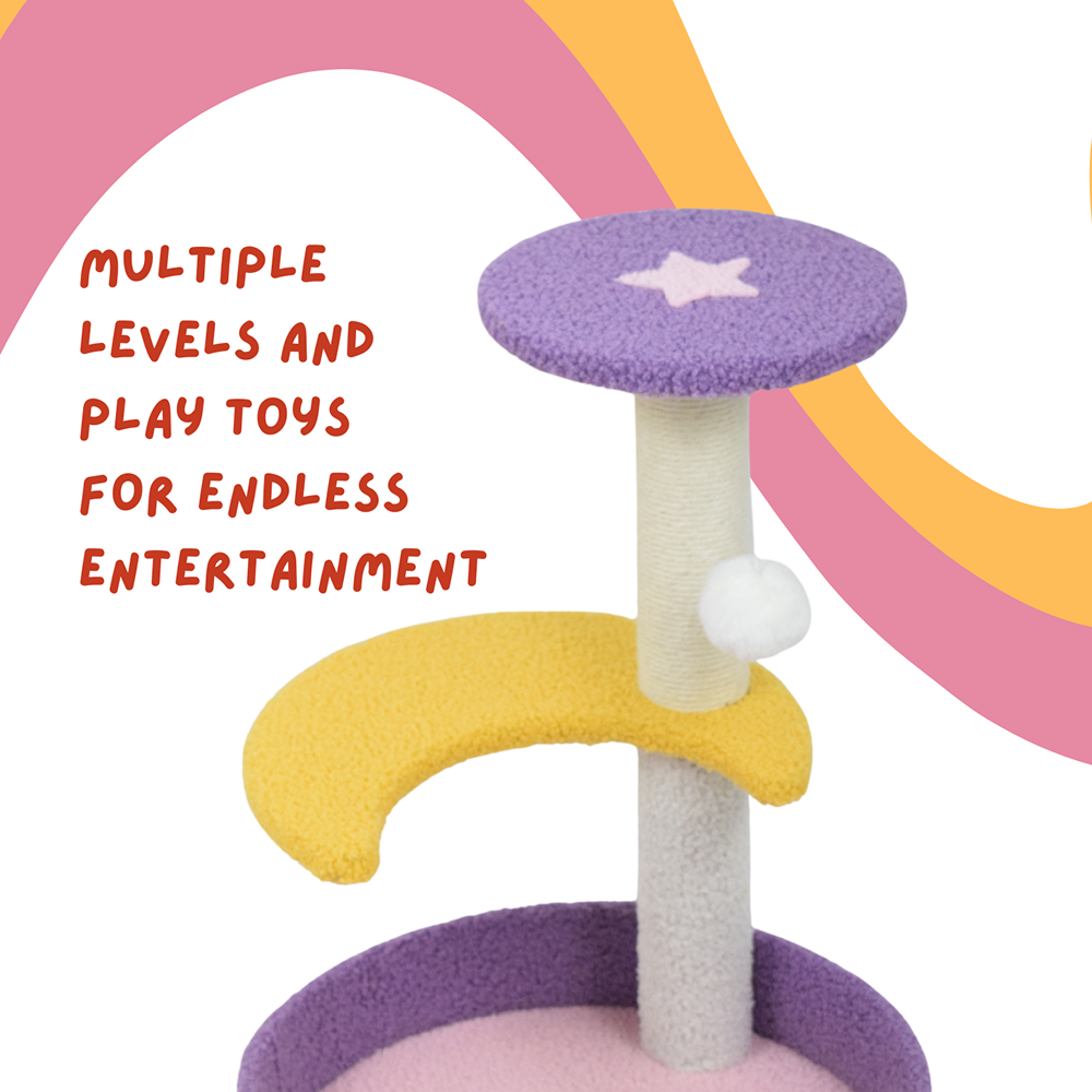 FurryLiving Astra 3Level Cat Tree for Cats & Kittens with Scratching Post and Hanging Toy for Cats