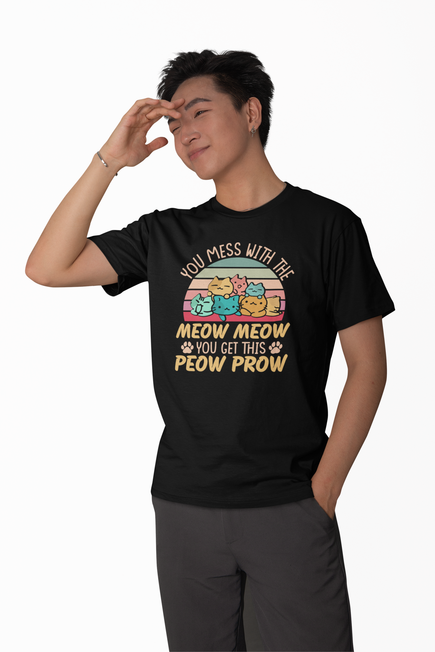Seek Buy Love Funny Cat Lover Regular Tshirt (Black)