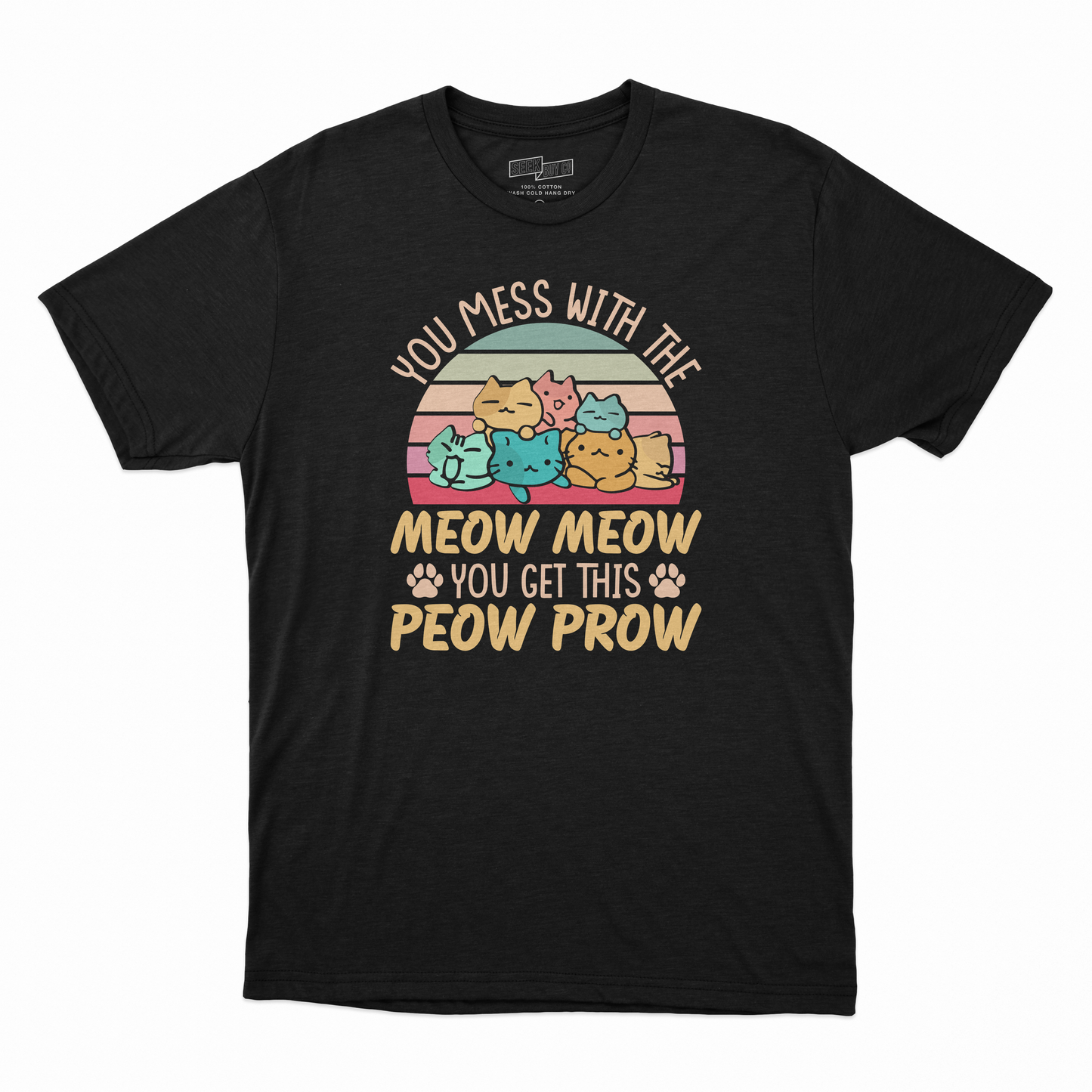 Seek Buy Love Funny Cat Lover Regular Tshirt (Black)