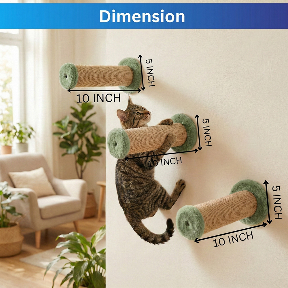 Furrlovers Wall Mounted Scratching Pole with Natural Jute for Cats (Green)