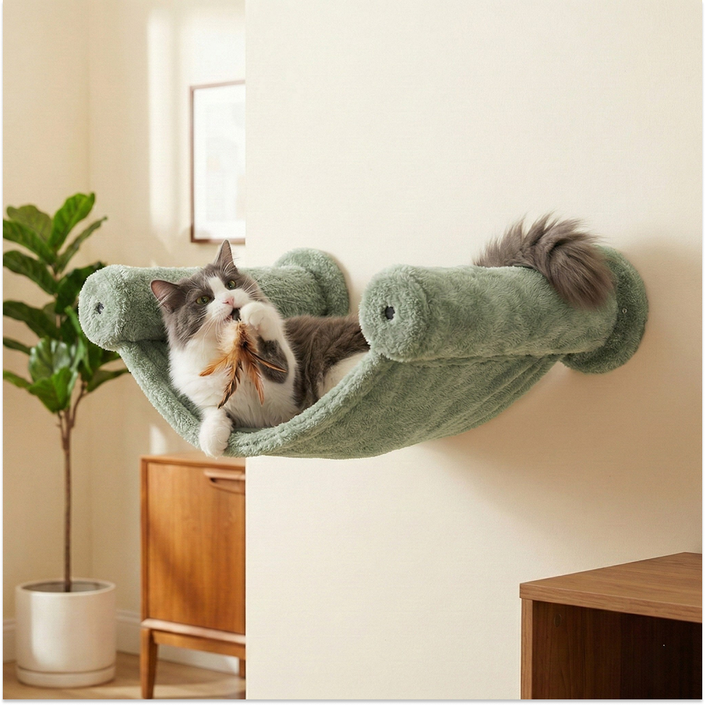 Furrlovers Wall Mounted Hammock with Plush Fabric for Cats (Green)
