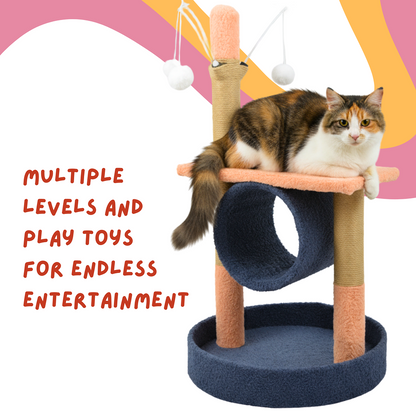 FurryLiving Canyon Multi Level Cat Tree with Tunnel, Toys and Scratching Post for Cats and Kittens