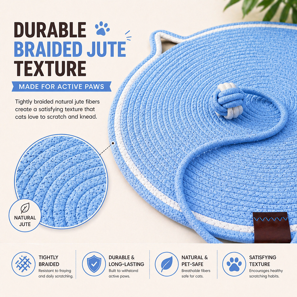 Talking Dog Club Rope Scratching Mat for Cats (Blue)