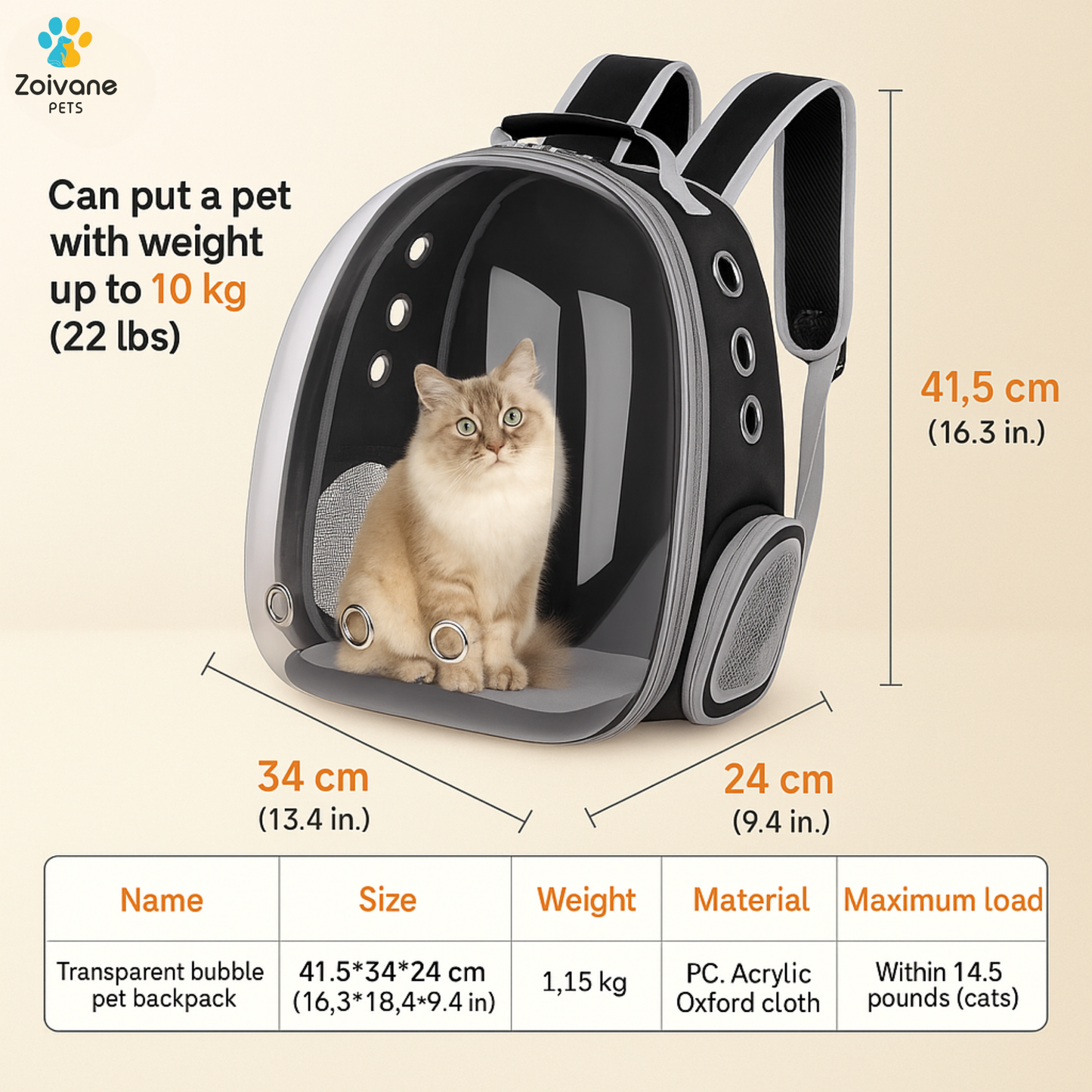Zoivane Carrier Bag pack for Cats (Black)