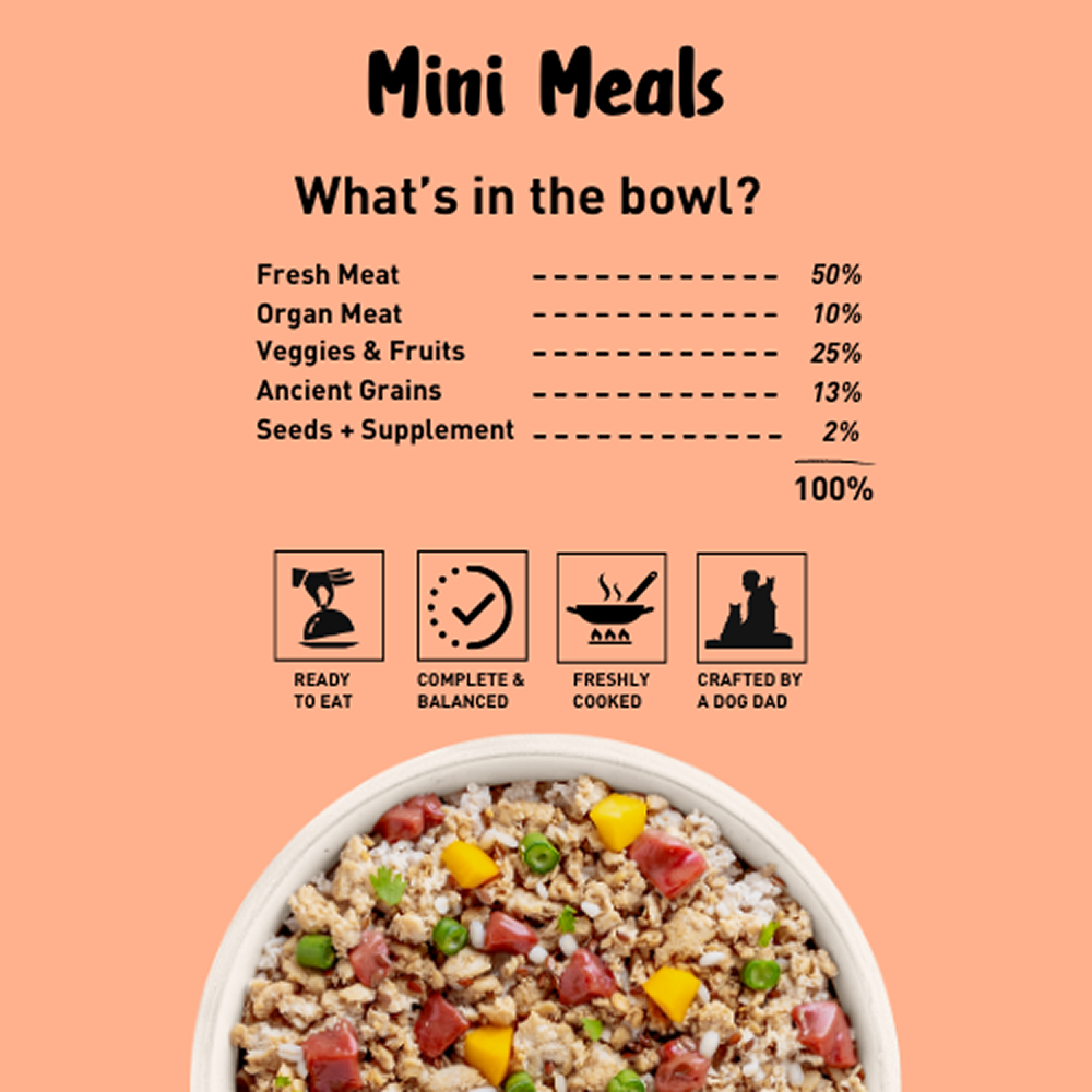 Homiee & Ginger Grain Free Mini Meals Chicken & Sweet Potato, Chicken & Quinoa and Chicken & Barley Fresh Food for Dogs Combo
