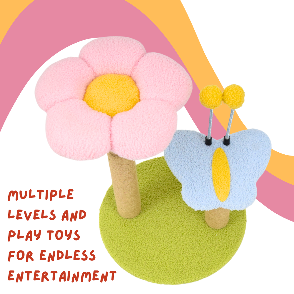 FurryLiving Meadow Flower Multi Level Cat Tree Scratching Post & Interactive Toys for Cats and Kittens