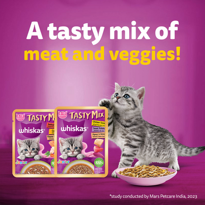 Whiskas Kitten Tasty Mix Wet Food Combo |Chicken, Tuna, Seafood & Salmon