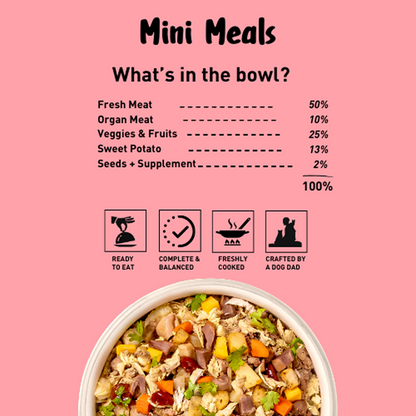 Homiee & Ginger Grain Free Mini Meals Chicken & Sweet Potato, Chicken & Quinoa and Chicken & Barley Fresh Food for Dogs Combo