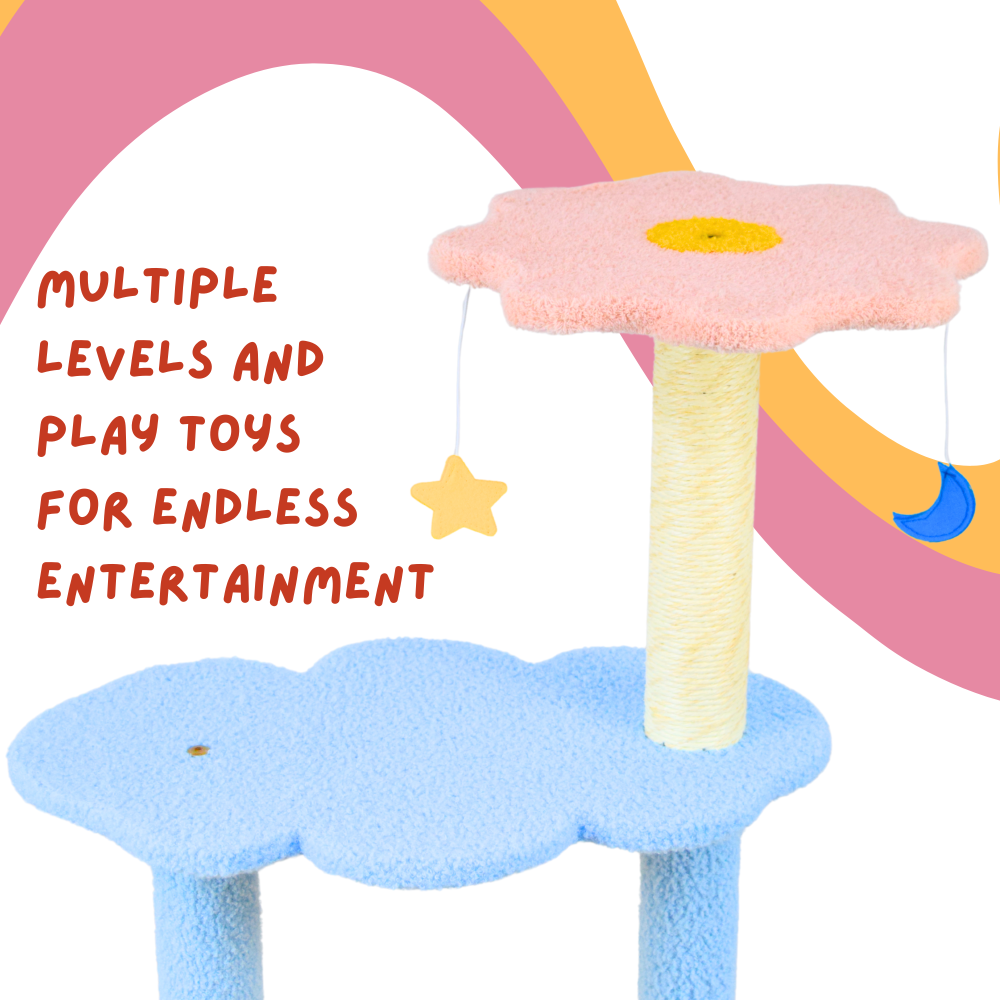 FurryLiving Luna Tree Multi Level with Scratching Posts and Hanging Toy for Cat