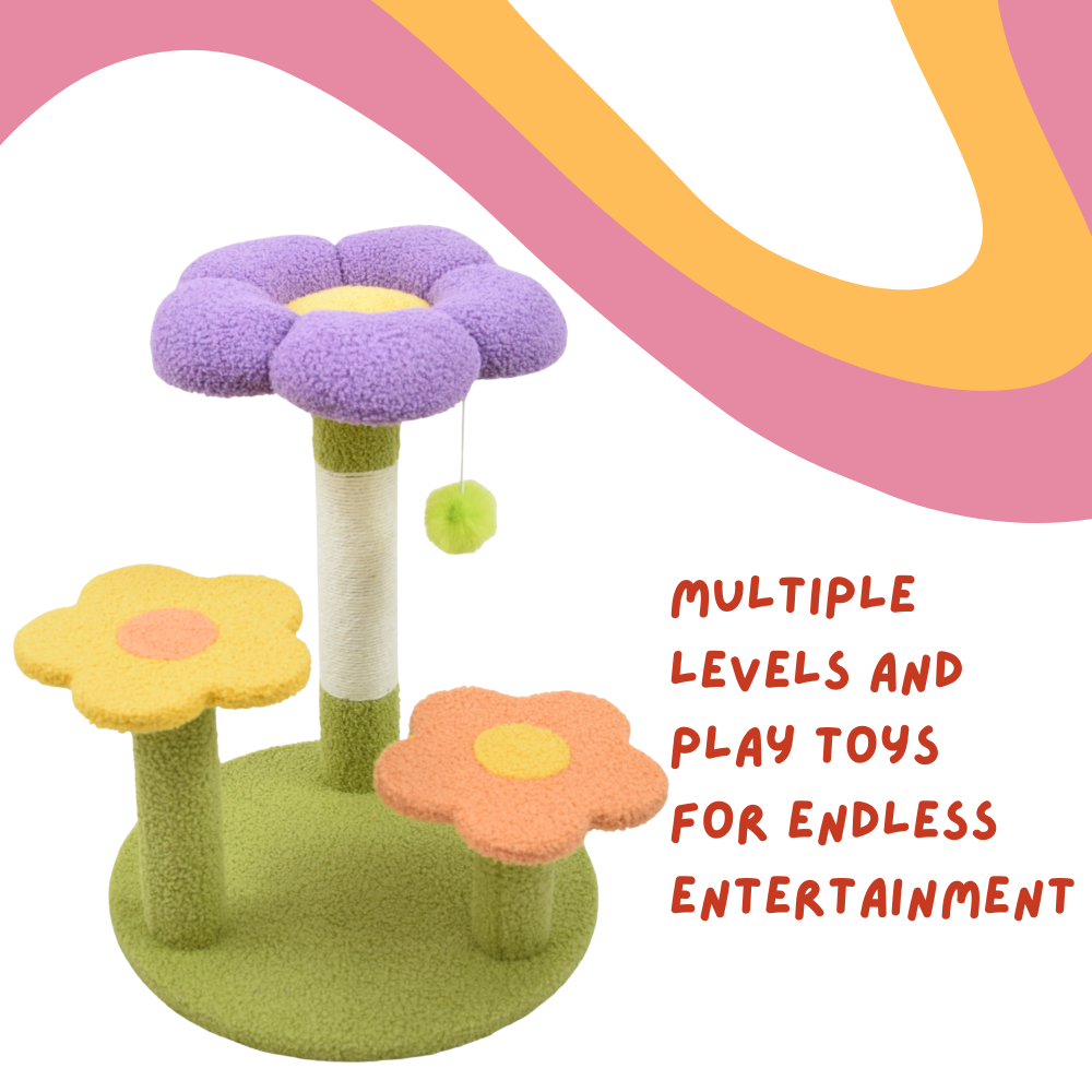FurryLiving Petunia Multi Level Cat Tree with Scratching Post and Hanging Toy for Cats & Kittens