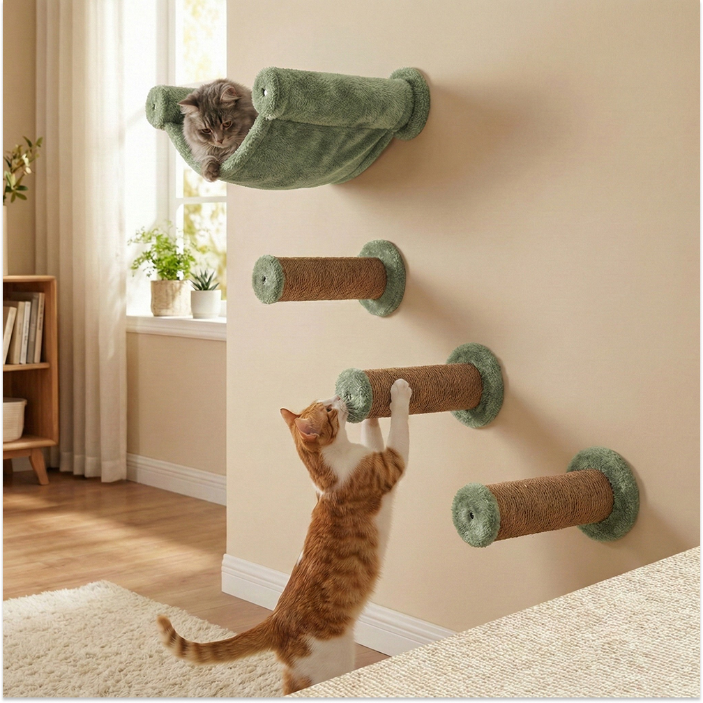 Furrlovers Wall Mounted Hammock with Plush Fabric for Cats (Green)