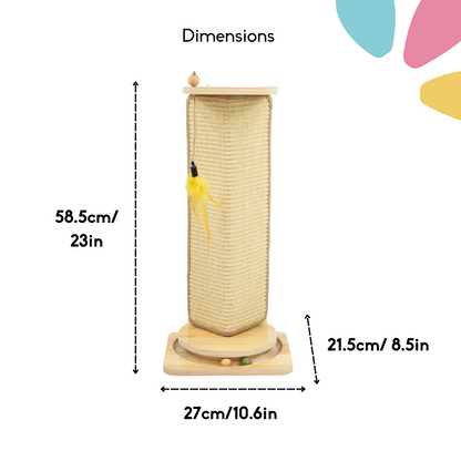 FurryLiving Cat Wall Scratcher Plus Space Saving Design for Wall Corners with Toys (Oak)