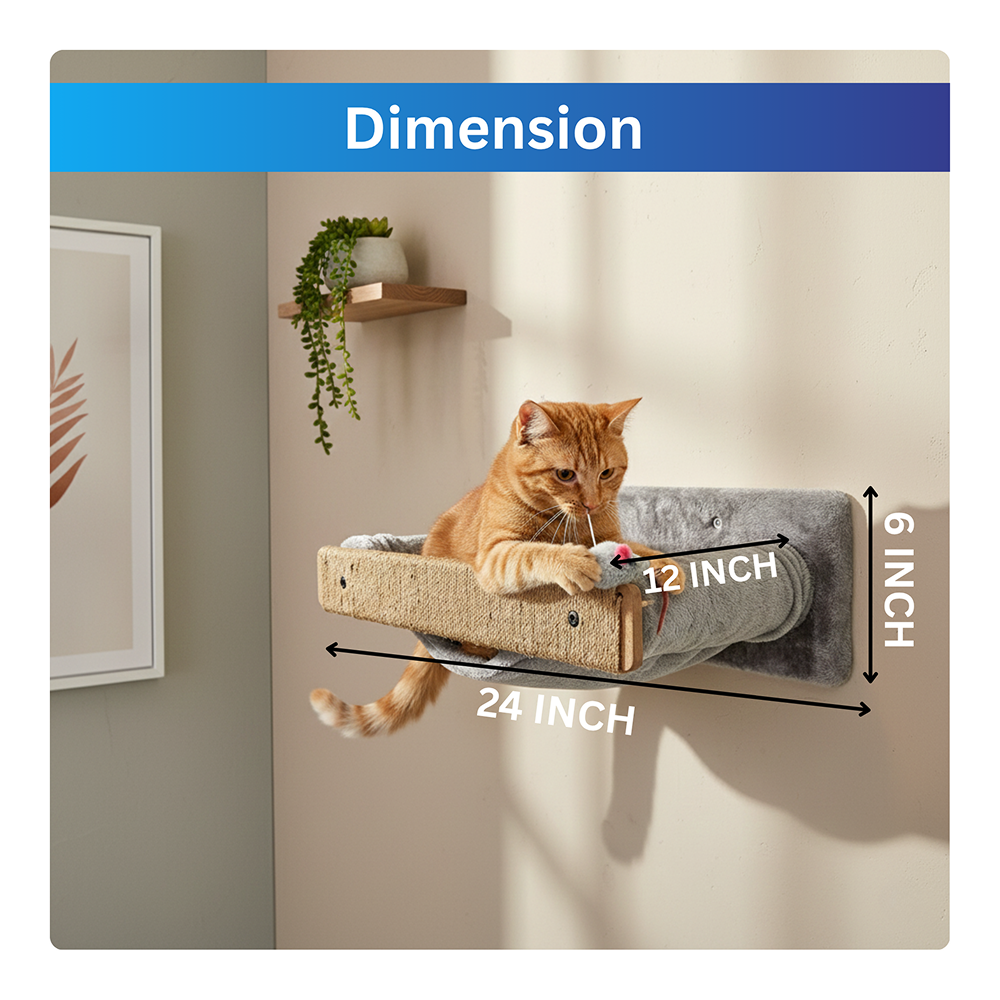 Furrlovers Wall Mounted Perch with Scratching Post & Plush Cushion for Cats (Grey)
