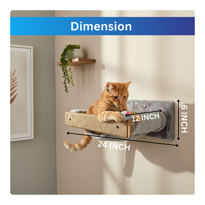 Furrlovers Wall Mounted Perch with Scratching Post & Plush Cushion for Cats (Grey)