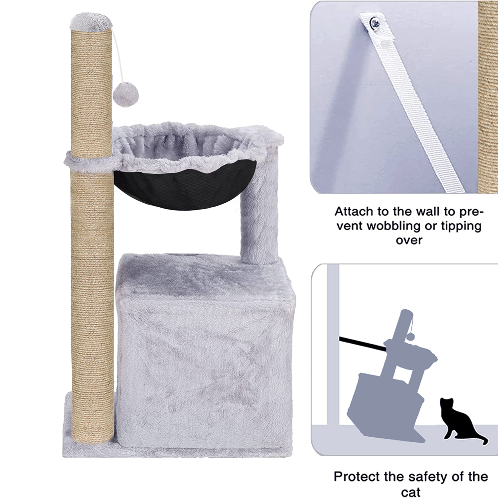 Furrlovers Plush Activity Cat Tree with Condo, Hammock & Jute Rope Scratching Posts for Kittens (Grey)