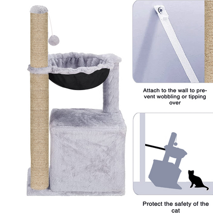 Furrlovers Plush Activity Cat Tree with Condo, Hammock & Jute Rope Scratching Posts for Kittens (Grey)