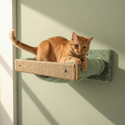 Furrlovers Wall Mounted Perch with Scratching Post & Plush Cushion for Cats (Grey&Green)