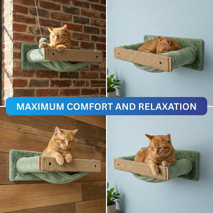 Furrlovers Wall Mounted Perch with Scratching Post & Plush Cushion for Cats (Green)