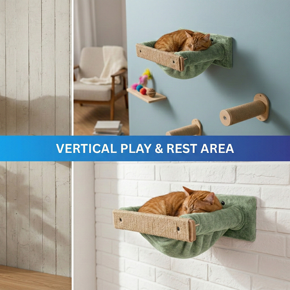 Furrlovers Wall Mounted Perch with Scratching Post & Plush Cushion for Cats (Green)