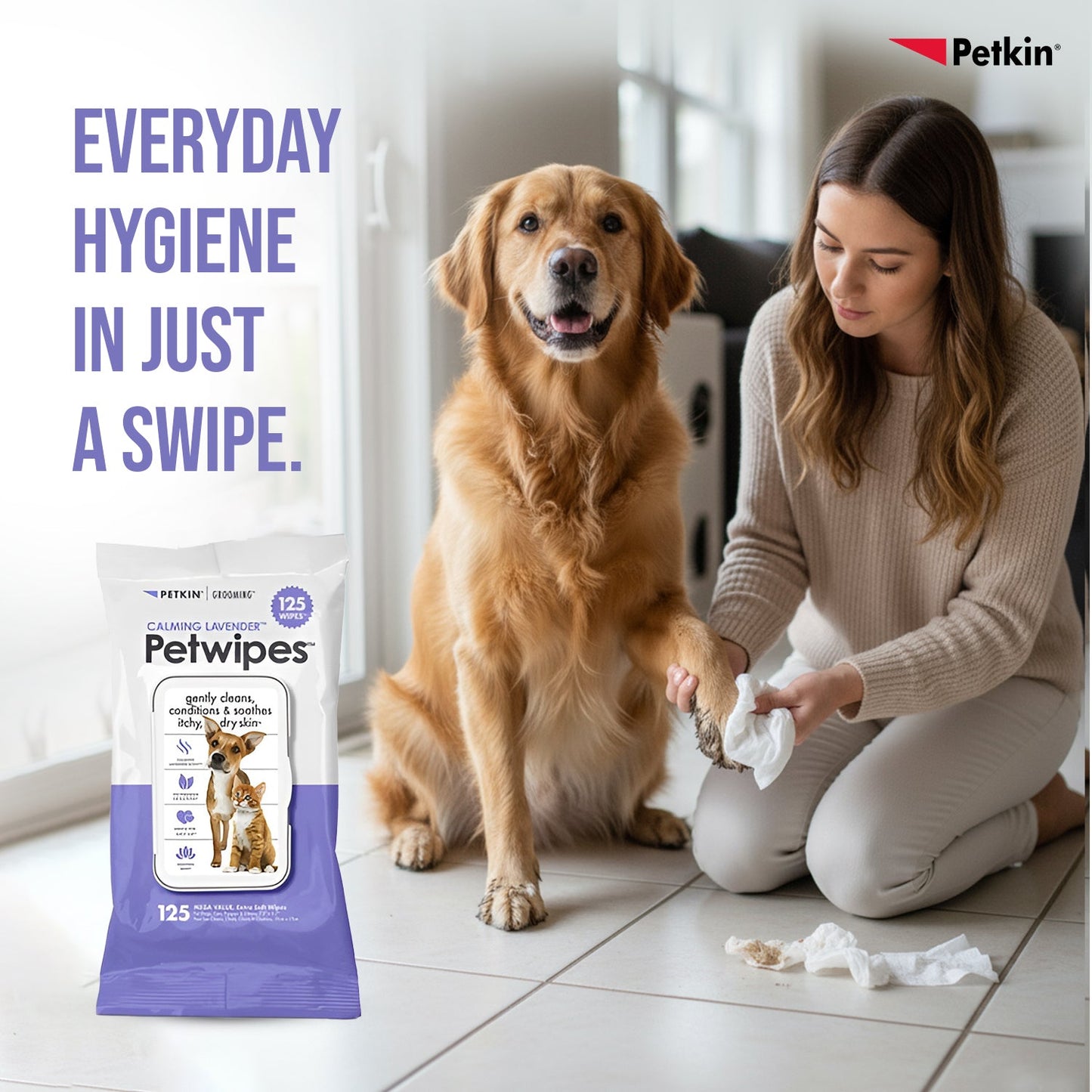 Petkin Calming Lavender Petwipes for Dogs and Cats