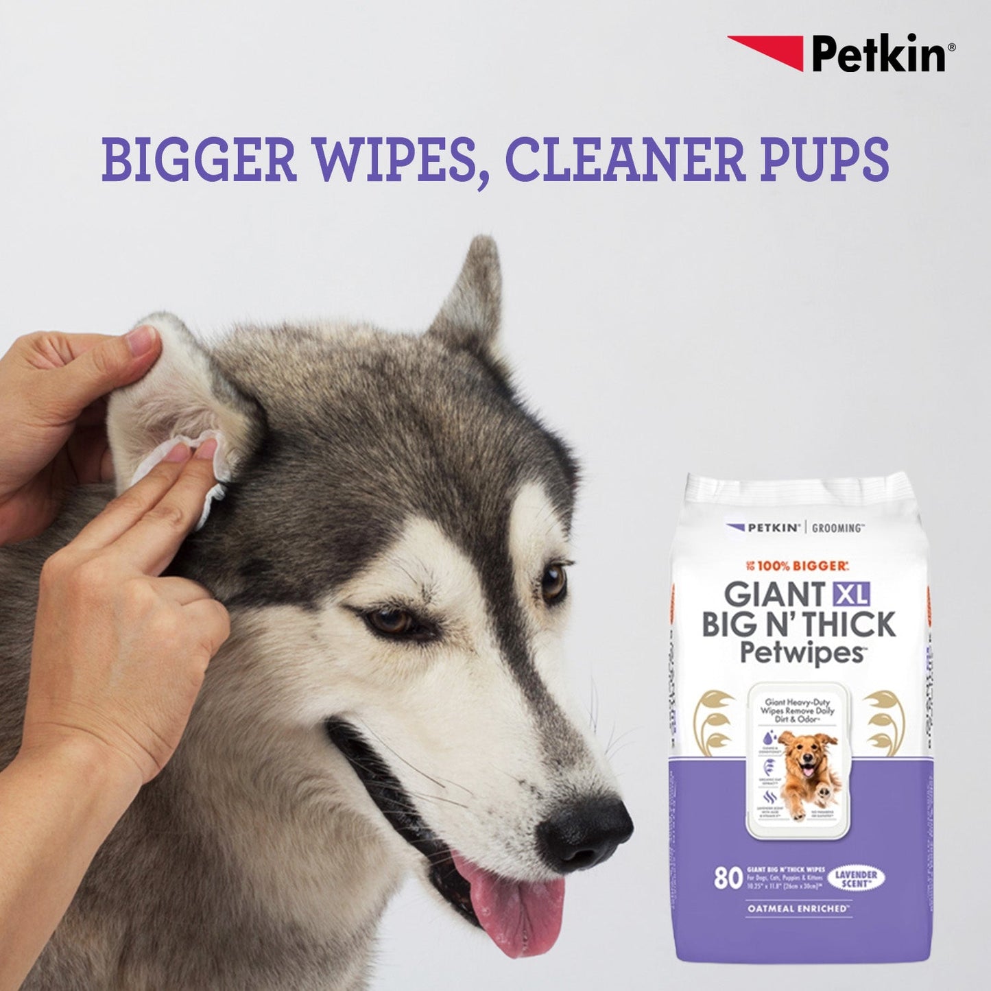 Petkin Gaint Big N' Thick  Lavender Scented Petwipes for Dogs and Cats