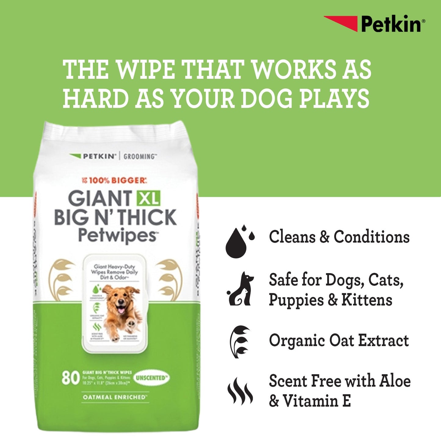 Petkin Gaint Big N' Thick  Unscented Petwipes for Dogs and Cats