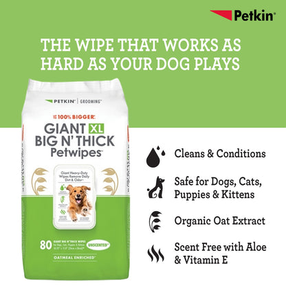 Petkin Gaint Big N' Thick  Unscented Petwipes for Dogs and Cats