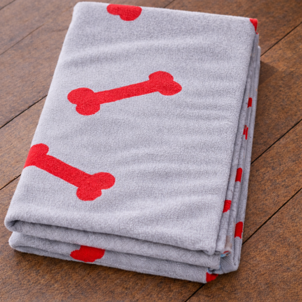 Talking Dog Club Bone Print Viscose Blanket for Dogs (Grey and Red Bone)