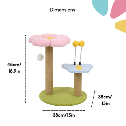 FurryLiving Meadow Flower Multi Level Cat Tree Scratching Post & Interactive Toys for Cats and Kittens