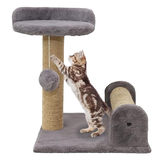 Furrlovers Soft Fur & Dual Jute Rope Scratching Post Tree for Cats (Grey)