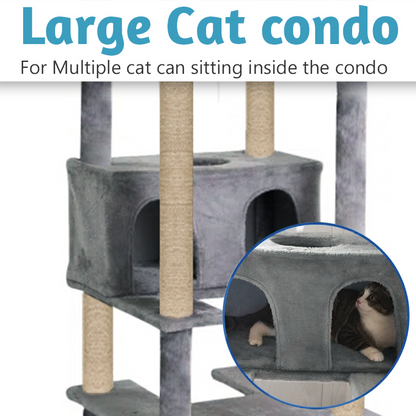 Furrlovers Multilevel Cat Tree with Condo, Ladder & Jute Rope Scratching Posts (Grey)