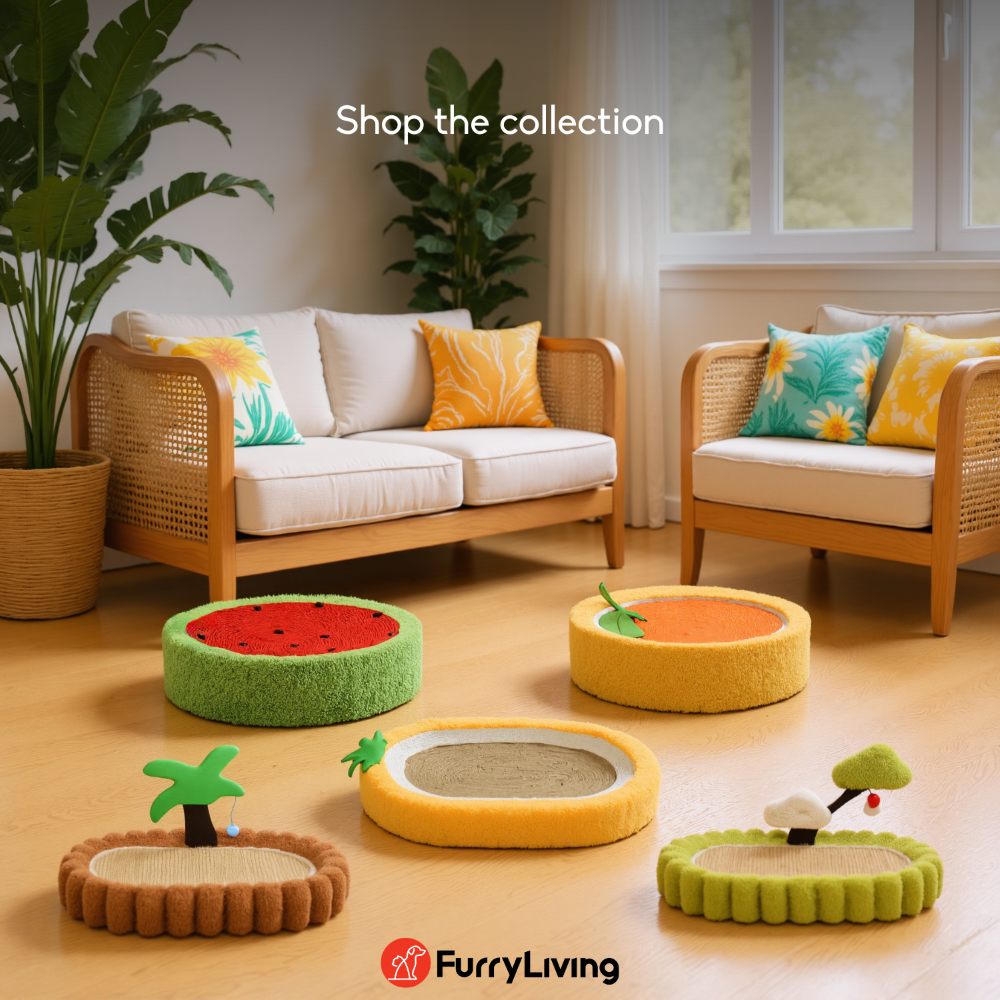 FurryLiving Zen Garden Bed and Scratcher Mat with Hanging Toy for Cats