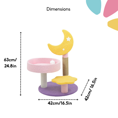 FurryLiving Tsuki Moon Themed Cat Tree 3 Tier Cat and Kitten Scratching Post and Hanging Toy for Cats