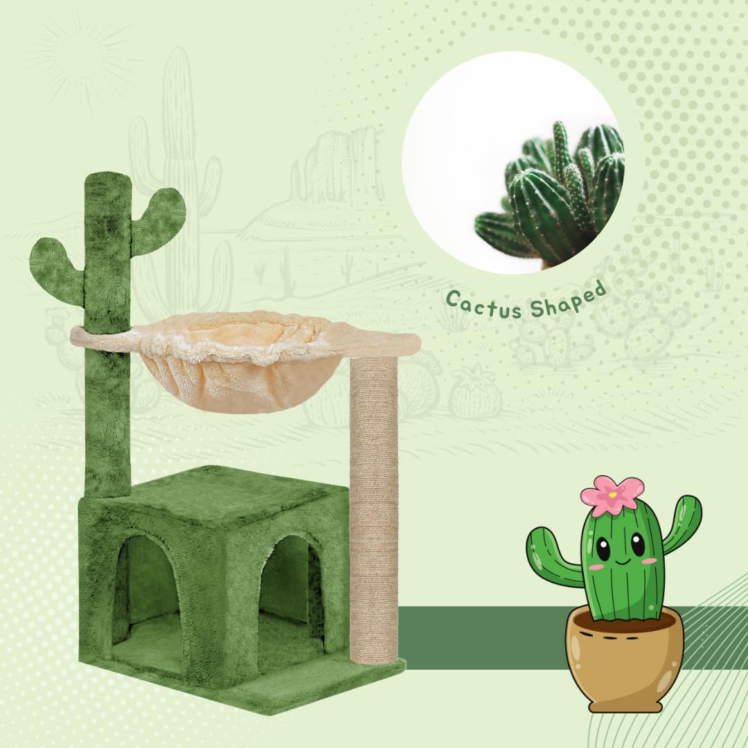 Furrlovers Cactus Cat Tree with Condo Hammock & Scratching Post (Green)