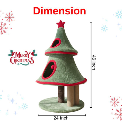 Furrlovers Christmas Tree Cat Scratching Post with Plush Condo & Dual Scratching Columns (Green)